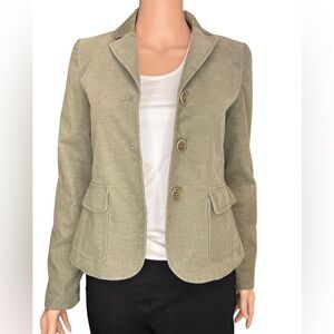 Theory Olive Green Notched Lapel Cordouroy Button Blazer Size 0
